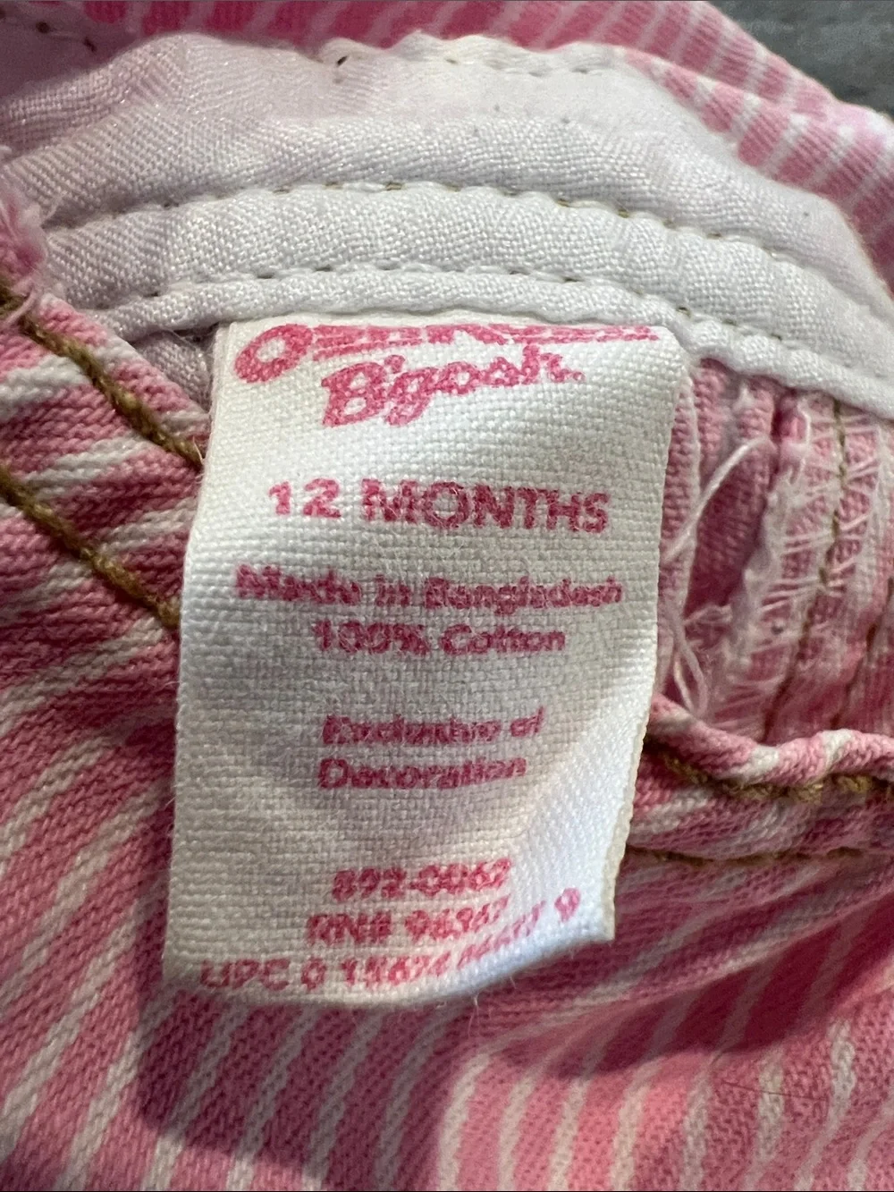 Vintage OshKosh B'gosh Pink Striped Butterfly Embroidered Overalls